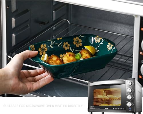 Fuente de cerámica para hornear, utensilios de cocina rectangulares para cazuelas y pasteles, aptos para horno y duraderos con asas