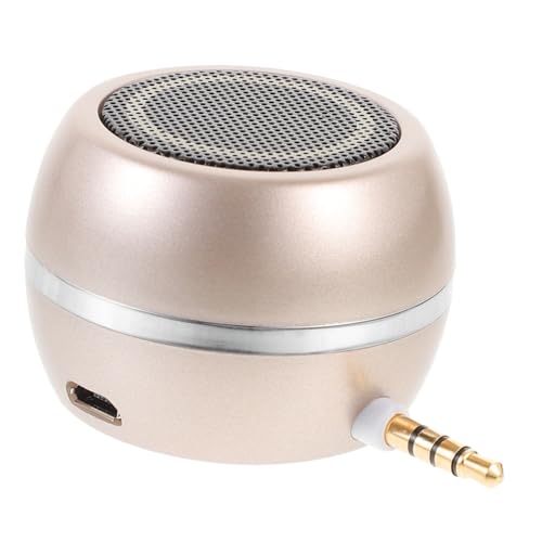 Gatuida Mini Aux in Speaker Portable Line-in Loudspeaker for Phone and Laptop, USB Rechargeable Desktop Bass Speaker with 3.5mm Jack for Travel and Home Use, Golden Shell