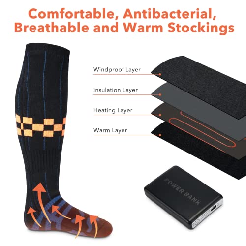 Heated Socks For Men Women Kids Old Electric Rechargeable Socks With 5000Mah Battery2 Power 4 Levels Foot Warmer Heating Socks For Winter Outdoor Hunting Skiing Camping #TOP2