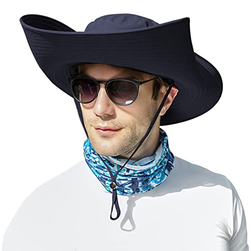 Muryobao Mens Sun Hat Summer Outdoor Upf50+ Uv Protection Waterproof Wide Brim Bucket Hats Foldable Boonie Safari Cap For Fishing Hiking Garden Beach Navy #TOP6