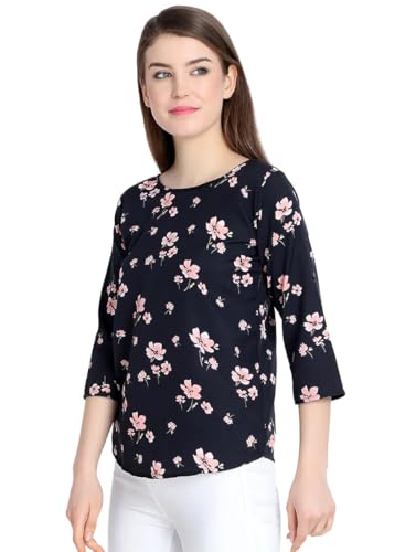 Image of Holy libas Women's Crepe Regular Fit Top, Printed Black Straight, Casual Wear Short Kurti, Stylish Tunic Tops for Women
