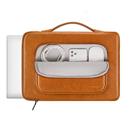 Comfyable Protective Laptop Sleeve Compatible For 16 Inch Macbook Pro & 15 Inch Macbook Air (Loose Fit) M2 2023, 15-15.6 Inch Laptop Briefcase, Water-Wicking Pu Leather Pocket Handle Bag Case For Mac #TOP1