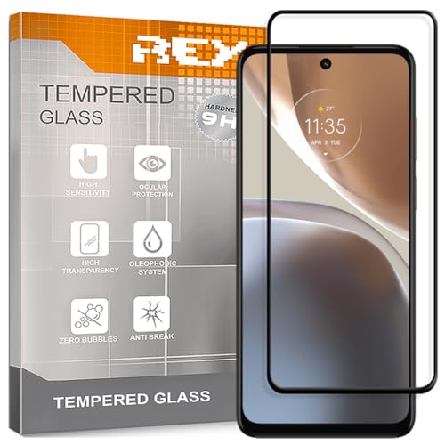 REY Protector de Pantalla Curvo para Motorola Moto G32, Negro, Cristal Vidrio Templado Premium, 3D / 4D / 5D, Anti Roturas