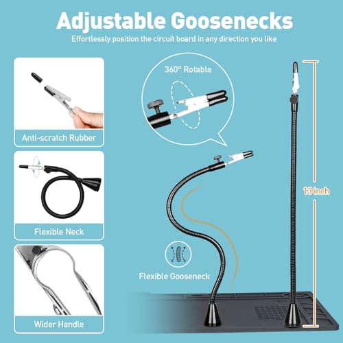 KUVRS Helping Hands Soldering Station, 10X Magnifying Glass with Light and Stand, Non-Slip Repair Mat Magnifying Lamp, Any Color Stepless Dimming LED Lighted Magnifier for Electronics Craft Model by KUVRS - Image 6