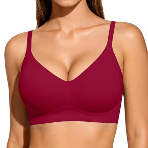 Vertvie Bezszwowy biustonosz damski, z fiszbinami, miękki T-shirt, biustonosz bezszwowy, wygodny, 1 szt.: czerwony, M
