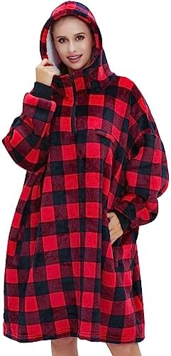 AZENTOP Oversized Hoodie Blanket Plush Sherpa Wearable Hooded Giant Sweatshirt Blanket Soft Warm Cosy Thermal Throw Blanket for Adults, Men, Women, Girls, Boys, One Size