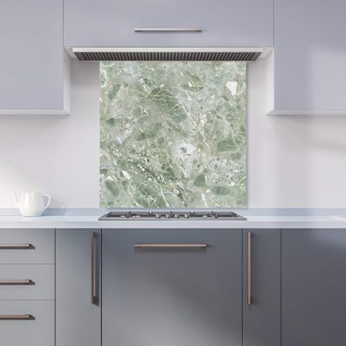 Premium Polished Sage Green Quartz Effect Kitchen Splashback 6mm Toughened Glass Kitchen Splashback – Heat Resistant Splashback for Kitchens, Perfect for Cookers and Hobs, Polished Edges