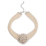 Lovett & Co - Elegant Audrey Hepburn Cream Pearl Necklace - 5 Row Glass Pearl and Diamante Choker Necklace | Nickel Free & Vintage jewellery for Women