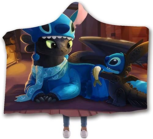 MUMULA Too-thless Dragon and Stitch Hooded Throw Blanket Soft Cloak Wearable Hooded Blanket for Adult and Kids