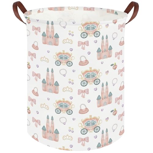 FXOCSHE Princess hamper,Girl Laundry Basket,Baby Nursery Hamper,Waterproof foldable girls toy storage box,Dirty Clothes Hampers,Princess Room Decor(Princess carriage)
