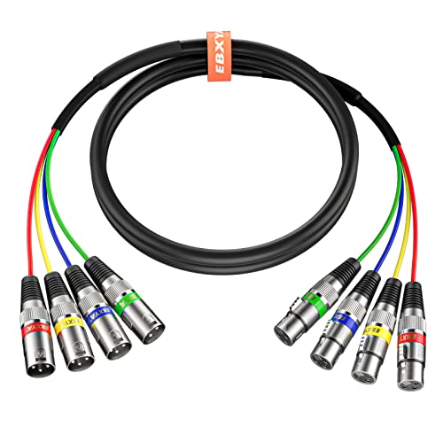 3 Ft XLR Snake Cables 4 Colored, 4 Channel Male to Female XLR Mic Cable