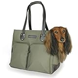 DJANGO Waxed Canvas & Leather Dog Carrier Tote Bag – Premium Soft-Sided Travel Dog Purse with Safety Leash, WR Lining, Zipper Pockets – Everyday Pet Carrier for Small Dogs up to 20 lbs (Olive, Large)