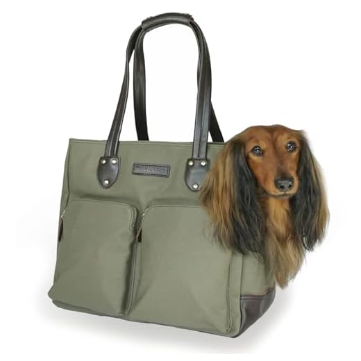 DJANGO Dog Carrier Bag - Waxed Canvas and Leather Soft-Sided Pet Travel Tote with Bag-to-Harness Safety Tether & Secure Zipper Pockets (Medium, Olive Green)