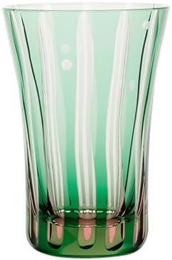 Edo Kiriko Glass Studio Saiotori wavy stripe pattern Tenkai tumbler pink green M-7259-PG (japan import)