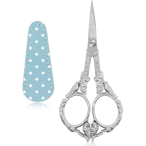 Hisuper Sewing Embroidery Scissors with Artificial Leather Cover Pointed Tips Stainless Steel Scissors Cross Stitch Cutting Shears for Craft Artwork Thread Handcraft Household Scissors Cover