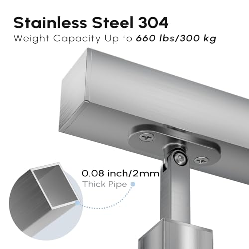 Hand Rails for Outdoor Steps, 3 Step 304 Stainless Steel Square Stair Handrail & Indoor Stair Railing Kit, Railings for Outdoor Steps and Hand Rails for Seniors for Porch by METRAXION - Image 4