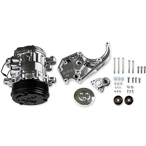 Holley 20-142P LS A/C Accessory Drive Kit - Includes SD7 A/C Compressor, Tensioner, & Pulleys- Polished