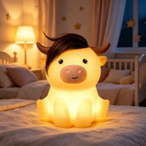 DIY Hairstyle Highland Cow Silicone Night Light, Squishy Touch Control Lamp