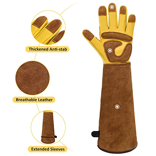 Lizcom Rose Pruning Gloves For Women/Men,Thorn Proof Leather Gardening Gloves, Long Sleeve For Forearm Protection,Adjustable Cuffs,Breathable Cowhide,Gardener Gifts(Xl Size) #TOP3