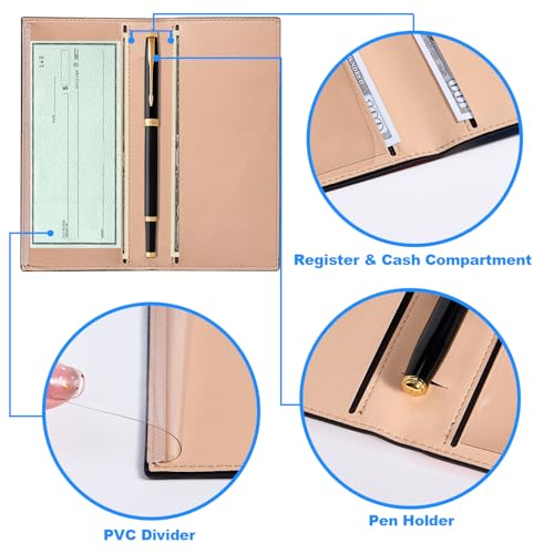 CASMONAL Premium Leather Checkbook Cover for Men and Women Checkbook Holder Wallet RFID Blocking - Thumbnail 4