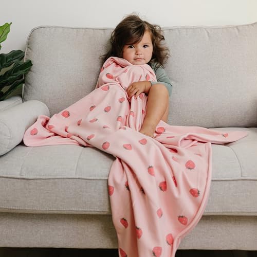 Image of Woolino Toddler Blanket - Merino Wool and Organic Cotton Baby Blanket for Girls and Boys - 4 Season - 52.5 inch x 40 inch - Strawberry