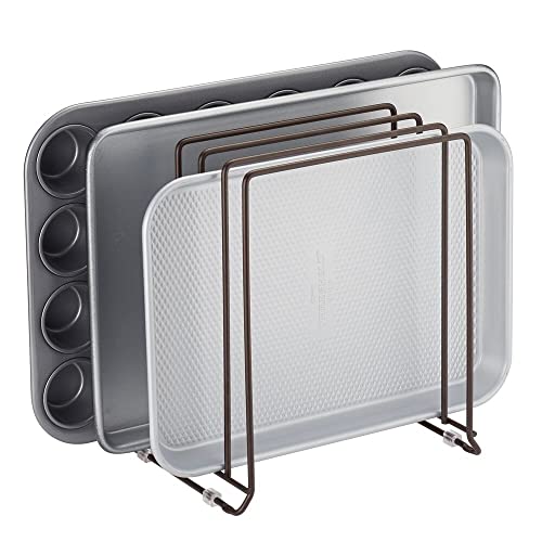 mDesign X-Large Steel Storage Tray Organizer Rack for Kitchen Cabinet - Divided Holder with 5 Slots for Skillets, Frying Pan, Pot Lids, Cutting Board, Baking Sheets - Concerto Collection - Bronze