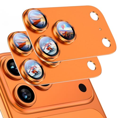 Image of Uyiton Compatible with iPhone 17 Pro Max Camera Lens Protector - [Not Easy to Break][Strong Adsorption][Case-Friendly] Metal Tempered Glass Rear Camera Screen Cover - Cosmic Orange, 2 Packs
