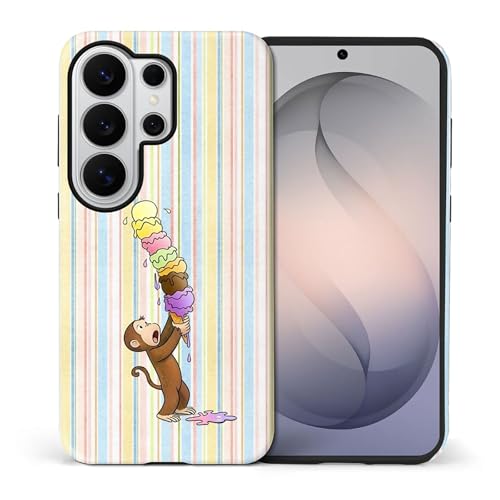 Goodsprout for Samsung Galaxy S26 Ultra Case,Dual-Layer TPU Silicone + PC Hard,Shockproof and Scratch-Resistant Phone Case Colorful Stripes A Monkey Eating Ice Cream