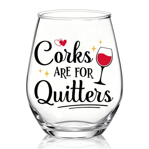 XQLZY Corks Are For Quitters Stemless Wine Glass, Funny Drink Tasting Wine Glass Sarcasm Gifts for Women Mom Grandma Aunt BFF, Christmas Birthday Thanksgiving Holiday Party Gifts for Women Sister