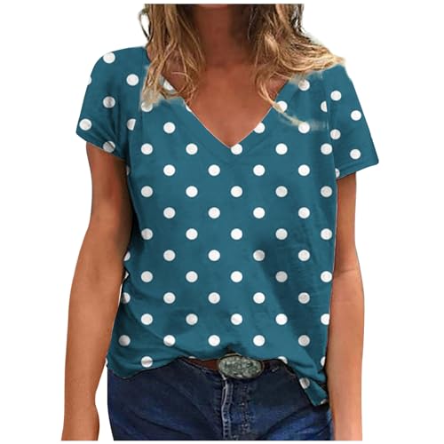 Camiseta de Manga Corta Mujer Moda Estampado de Lunares Camisa Verano Casual Suelto Cuello en V Túnica Tops Blusa Elegante Fiesta T-Shirt Original Basic tee Camisetas 2024