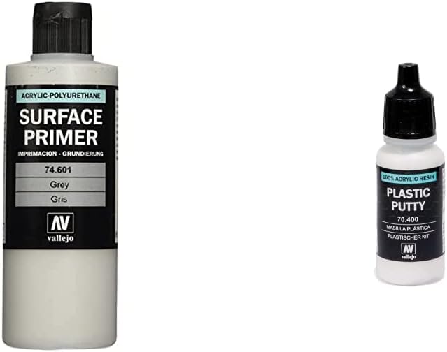 Vallejo Grey Primer Acrylic Polyurethane, 200ml & Plastic Putty, 17ml