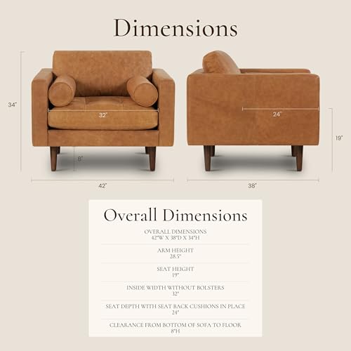 Image of POLY & BARK Napa Lounge Chair - 42 inch - Cognac Tan - Italian-Tanned Full-Grain Pure-Aniline Leather, Feather-Down Cushions, Solid Wood Frame