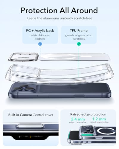 Image of ESR for iPhone 17 Pro Case with Stash Stand, Camera Control Cover Compatible with MagSafe, Military-Grade Drop Protection Magnetic Phone Case for iPhone 17 Pro, Scratch-Resistant Back Cover, Clear