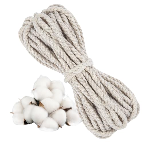 10m x 6mm Cuerda Algodon, Hilo de Algodón, Cordones Suave y Sólido, Cuerda Huerto, Multiusos Hilo para Fotos, Envo, Regalos, Manualidades, Cuerde de Jardinería Bricolaje