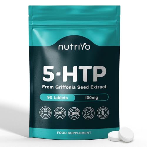Nutrivo 5HTP Tablets - 90 Tablets Per Pack | 5HTP High Strength Supplement | One A Day - 3 Months Supply | from Griffonia Seed Extract | Vegan & UK Made