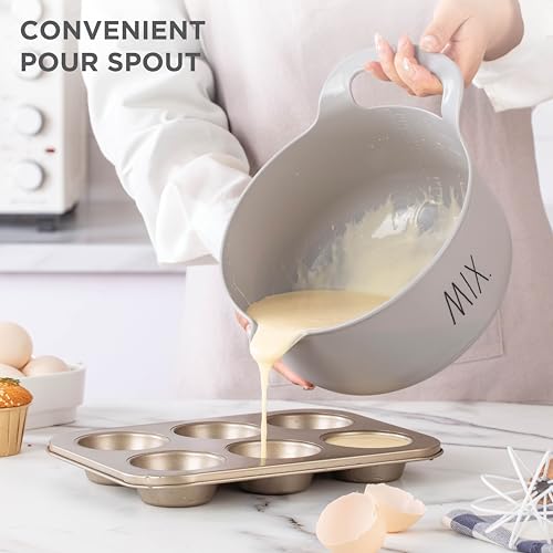 Rae Dunn Non-Slip Mixing Bowls - 4 Piece Nesting Plastic Mixing Bowl Set with Pour Spouts and Handles-Measurement Markings (Grey) by Rae Dunn - Used condition - Image 2