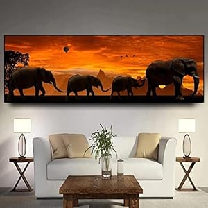 Canvas Schilderij Olifant Familie Panoramische Posters en Prints Woonkamer Slaapkamer Muur Kunst Interieur Home Decor Schilderij 30x90cm (12x35in) Frameloos