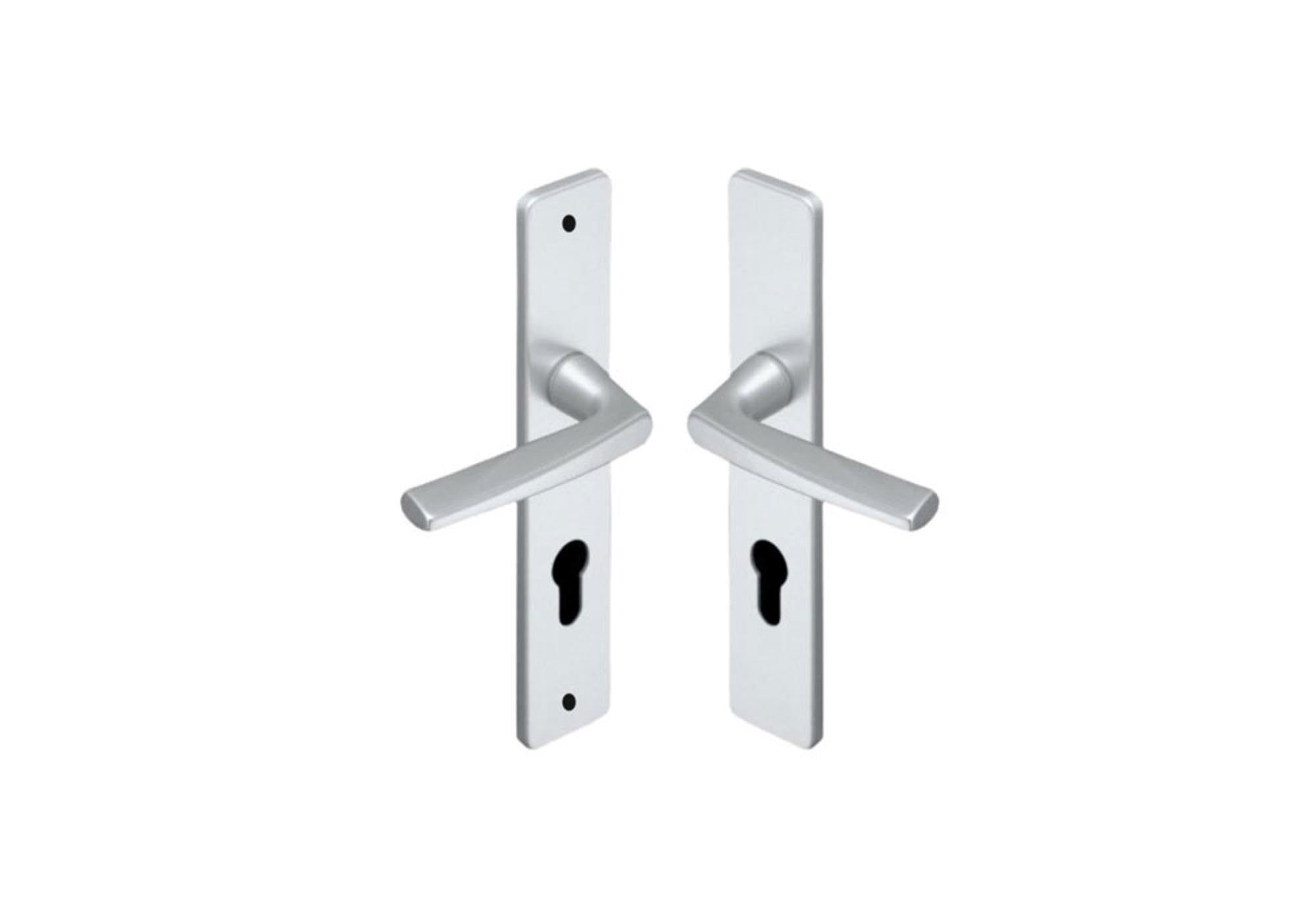 Vachette Set de Poignée de Porte sur Grande Plaque RIVIERA - Version Clé L - Porte de Chambre, Bureau - Entraxe 195 mm - Système de Pose Facile - Garantie 10 ans - Aluminium Résistant, Finition Argent