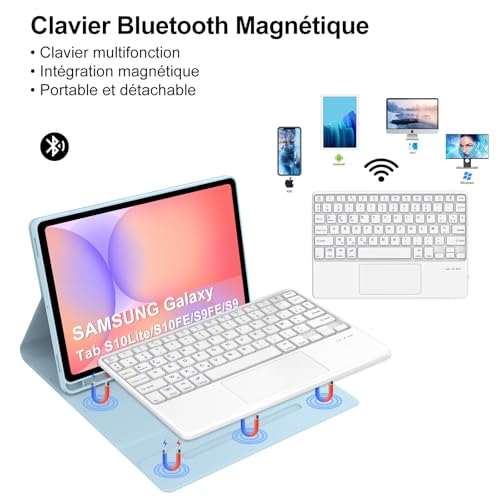 Clavier Samsung Tab S9 FE Coque AZERTY Protège l'Ecran et Transporte le Stylet Sans Perte
