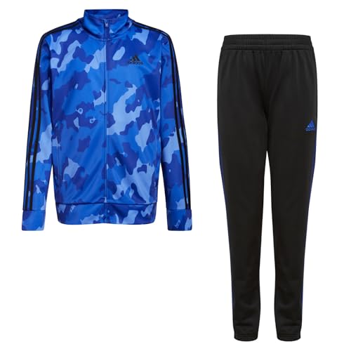 adidas Boys' Little Tricot Jacket & Pant Clothing Set, Semi Lucid Blue Camo, X-Large