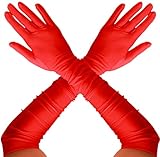 REDSTAR Opera Gloves for Women - Long Satin Elbow Length Gloves - Red