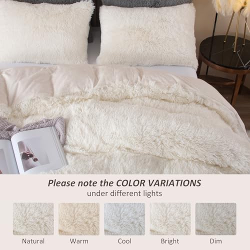 Image of EMME Plush Shaggy White Duvet Cover Set Twin Size Fluffy Fuzzy Comforter Cover Set 2 Piece Luxury Bedding Duvet Covers (White, Twin)