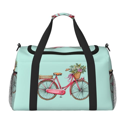 Sac de voyage rétro pour femme grand sac week-end noir imprimé vélo tendance