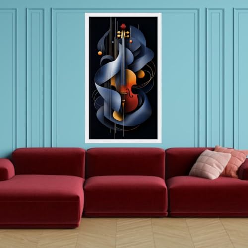 Tableau toile violon cadeau idéal mélomane déco bleu orange avec cadre - 2
