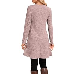 Womens Long Sleeve Winter Sweater Dress Casual Tunic with Side Buttons and Pockets