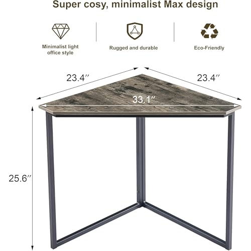 VECELO Corner Desk,Office Tables for Living Room for Small Space Triangle Computer Desk with Steel Frame Corner Shelves with Metal Frame Writing Desk for Workstation Classic Grey 33.1" by VECELO - Image 7