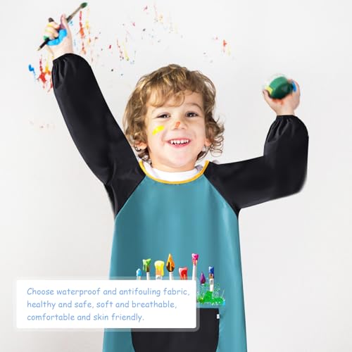 Malschürze Kinder, 2 Stück Wasserdicht Malschürze, Malkittel Kinder 6-12 Jahre Junge Mädchen, Langarm Malerkittel Kind für Schule, Kunst und Handwerk, Malen und Backen Kochen