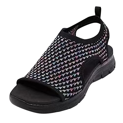Zapatillas de verano ortopédicas para mujer, sandalias de verano, sandalias de trekking lavables para deportes y exteriores, sandalias acuáticas de malla, suela suave, zapatos planos, Negro , 41 EU
