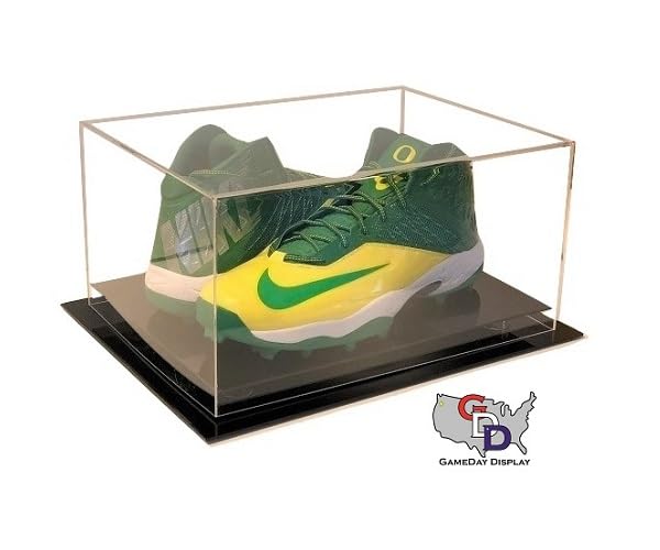 Acrylic Shoe Display Case, UV Protecting, Clear with Black Base, Desk Table Or Shelf top Design, up to Size 17