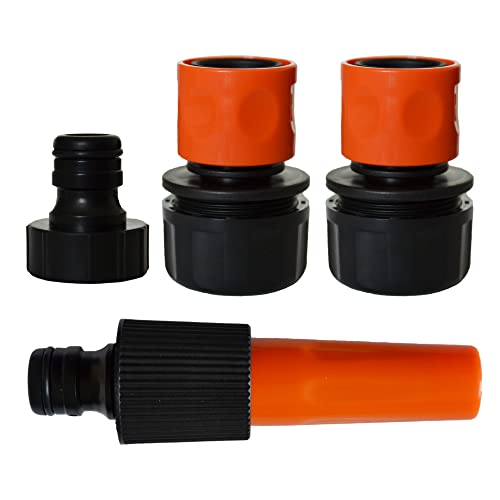 Jardibric - Set d'Arrosage Gros Débit avec Lance, 2 Raccords Rapides Ø25 mm et Nez de Robinet 26x34 - Idéal pour Système de Pompe